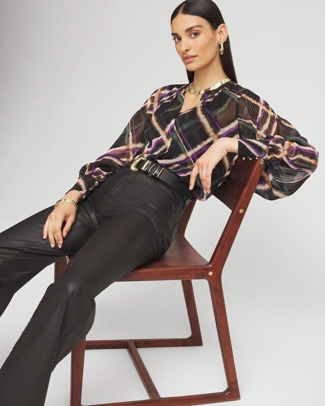 Plaid Pintuck Sleeve Blouse - image 2
